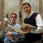 Euphonium soloist Adam Frey and composer Tim Jansa before rehearsals of Jansa's Euphonium Concerto at the 2012 U.S. Army Band Tuba/Euphonium Workshop (January 2012)